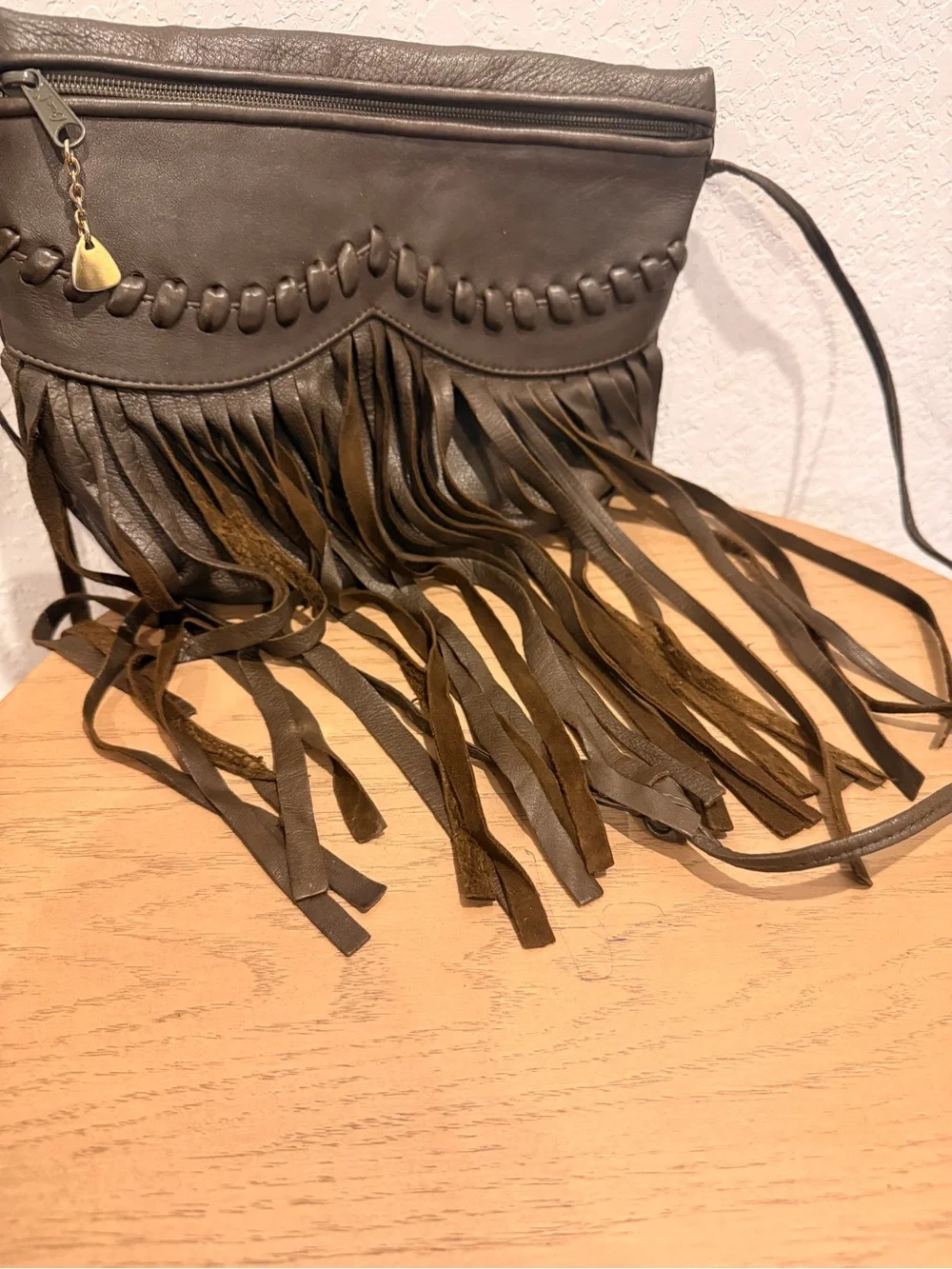 Boris Brown Fringe Crossbody Bag with Braided Accent‎